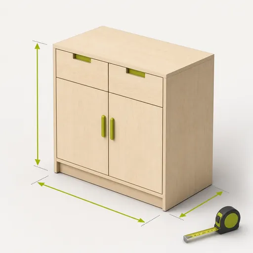 Isometric cabinet with width, height and depth measurements