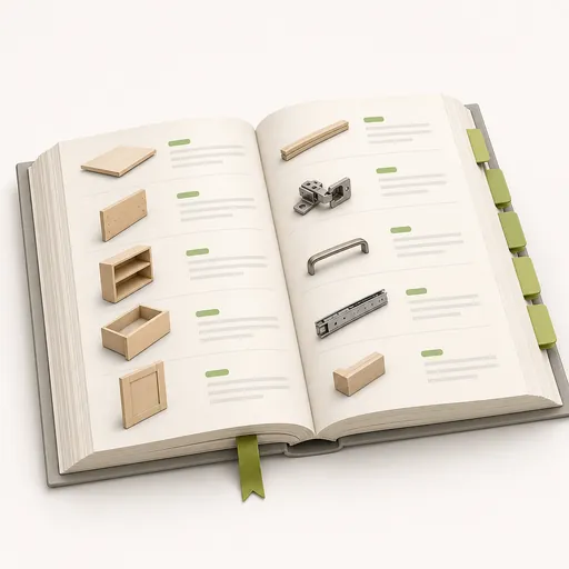 Open cabinet-making glossary with workshop references